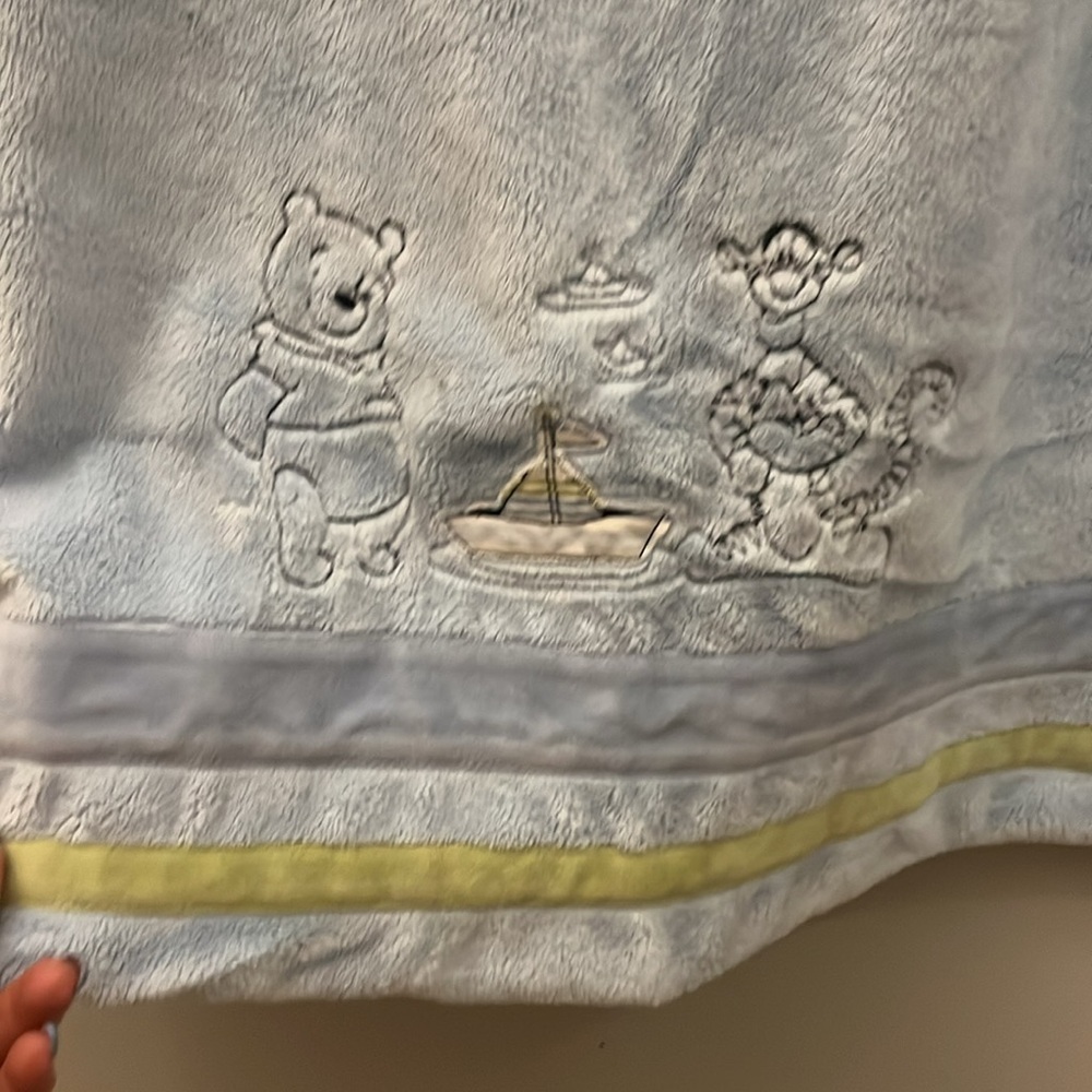 Disney Baby Blanket Winnie the Pooh Tigger Sailboat Embroidered Blue Soft